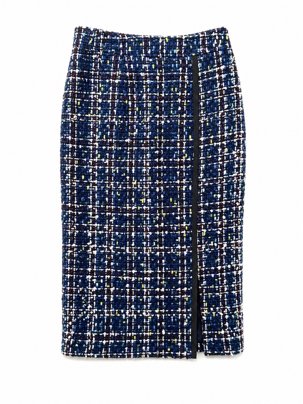 Halogen NWT Tweed Midi Skirt Blue Multi Slit Workwear Quiet Luxury-Size 4